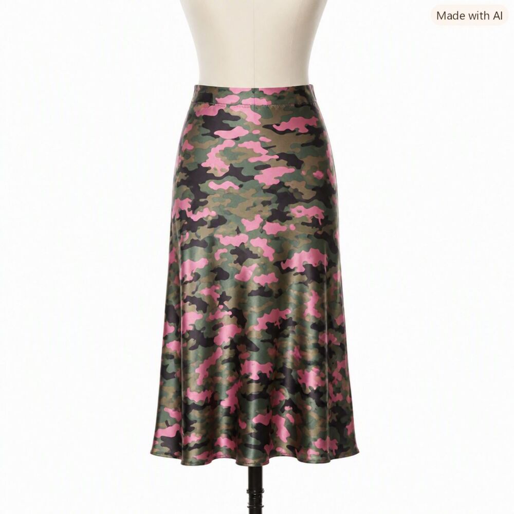 Torrid Camouflage Satin Slip Midi Skirt Size 2 2X Green Pink Camo NWT